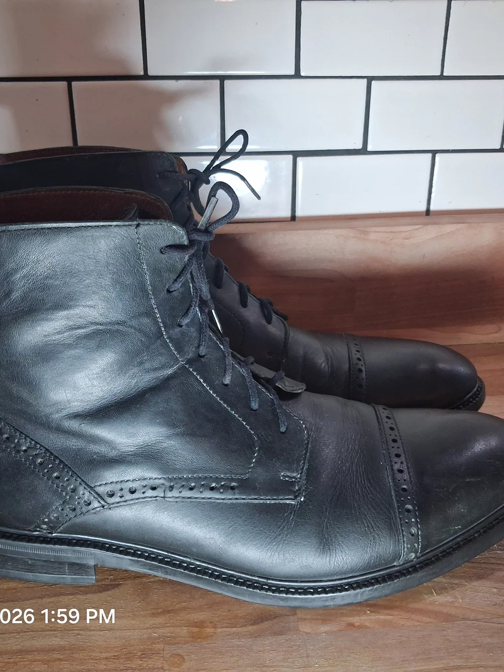 Men's Stafford Black Leather Lace-Up Cap-Toe Boots Sz 11